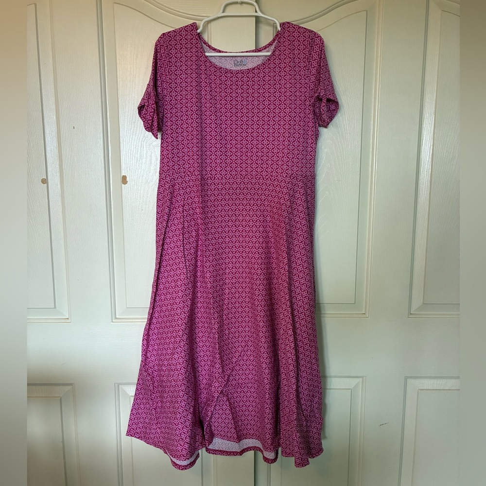 Croft & Barrow Women's Dress Short Tie Sleeve Pink Pattern Plus Size Large 14-16